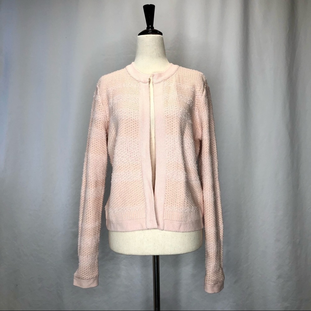Loft NWT shell pink open front cardigan textured stripes S